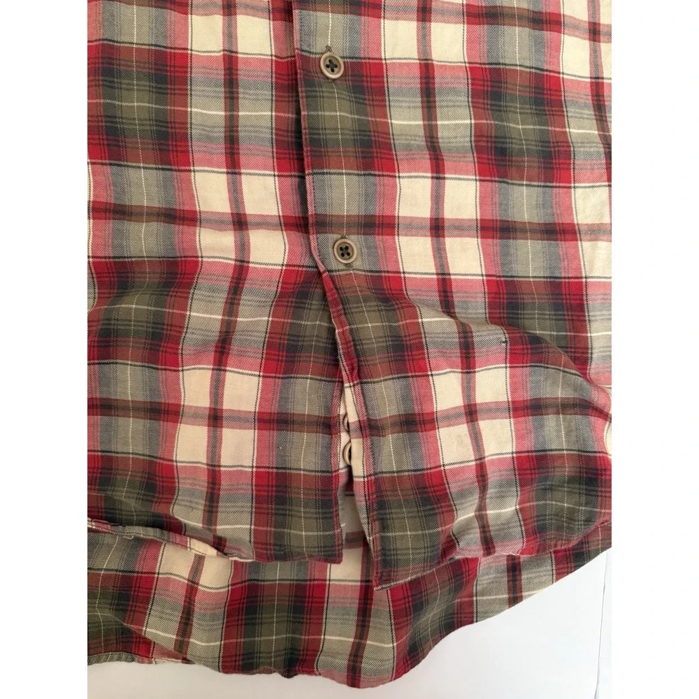Banana Republic Men Large Shirt Plaid Button Down Cotton Red Green Beige Country